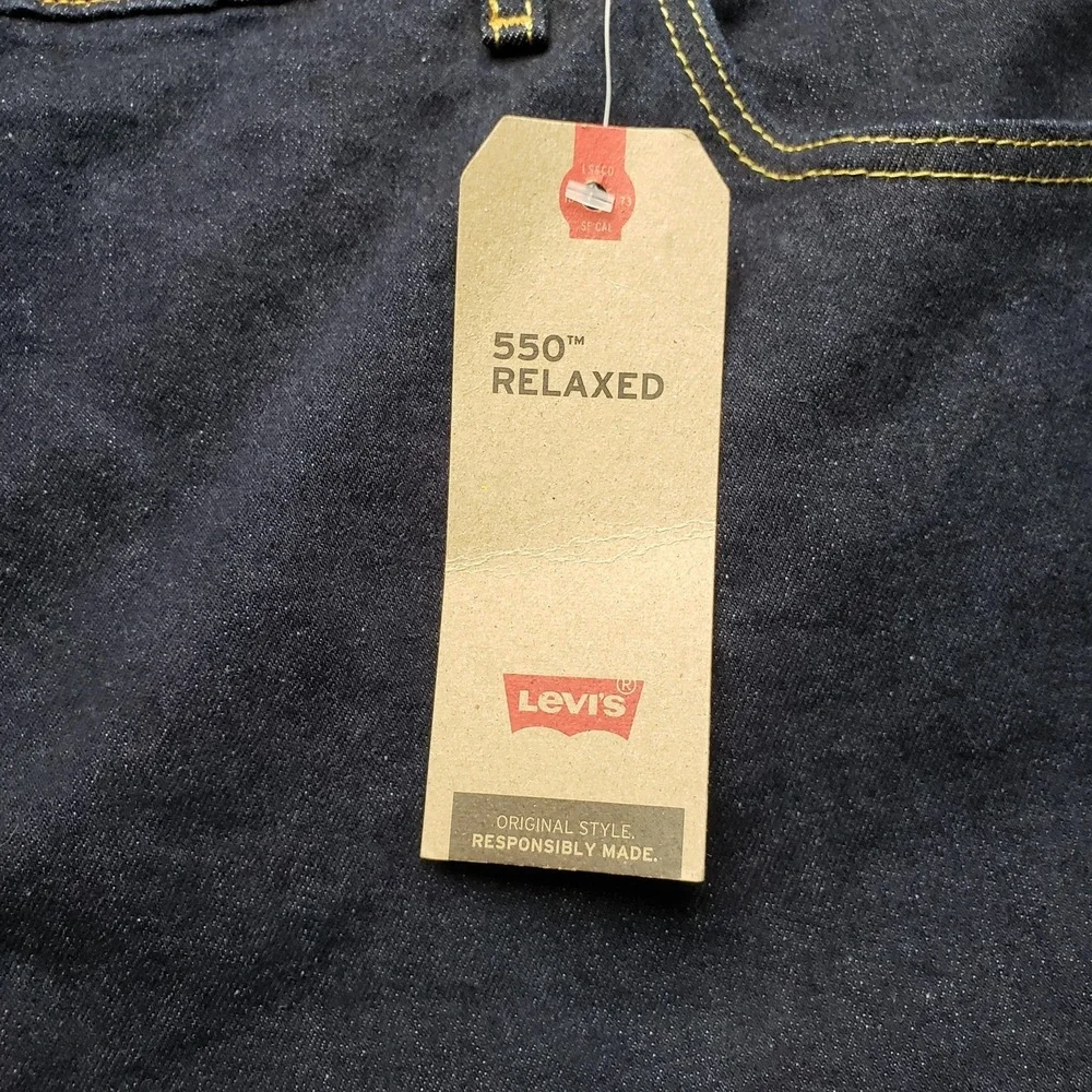 Levis 550 Relaxed Fit Jeans Mens 54x32 Dark Wash Stretch Tapered Leg Indigo B&T
